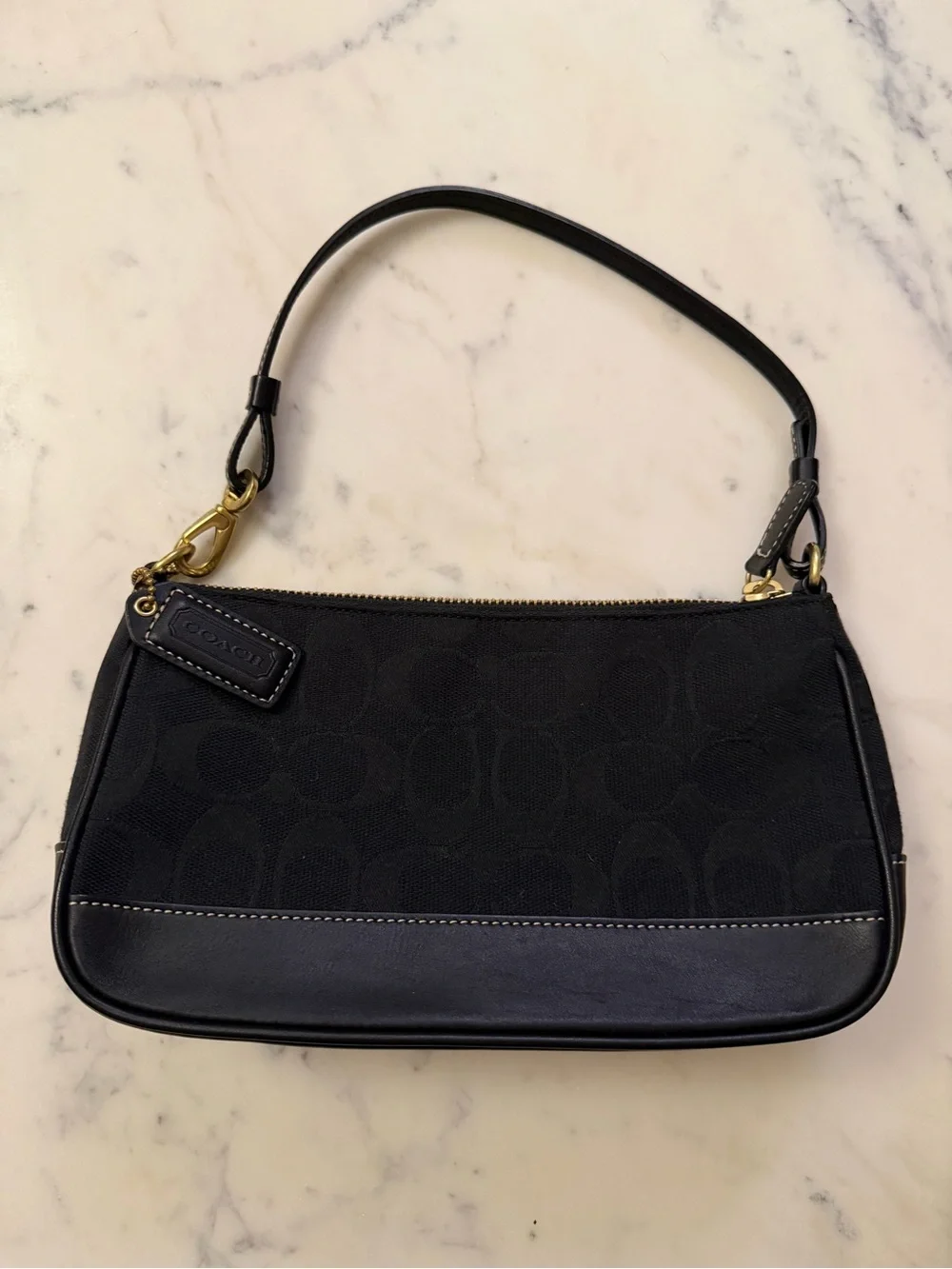 Coach Black Signature Canvas Shoulder Bag with Leather Trim